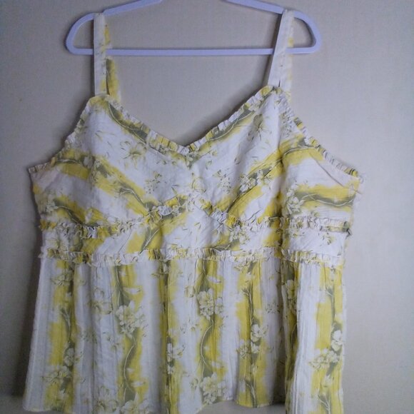 Cato Blouse Women 26 28 Sleeveless Tank Top Ruffle Feminine Yellow White - Picture 2 of 16